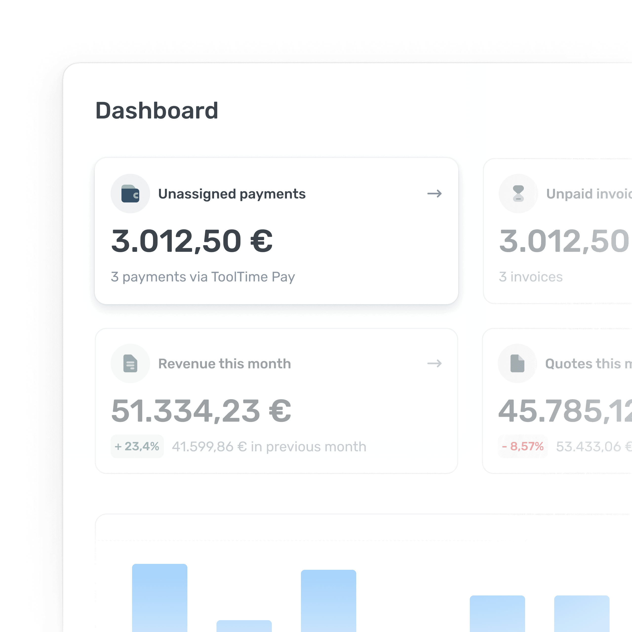 Dashboard card displaying unmatched payments