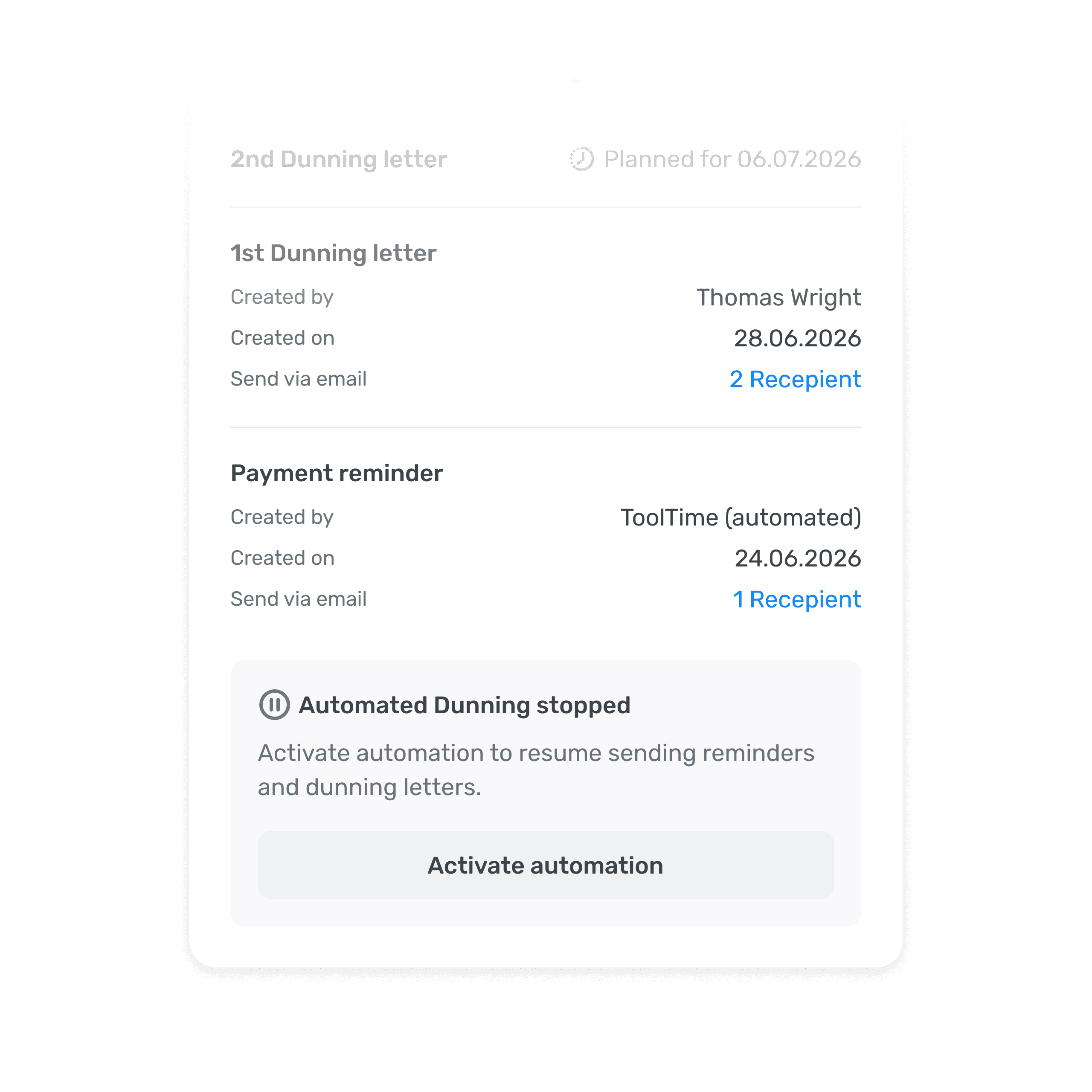 Dunning automation paused when manual letter is sent