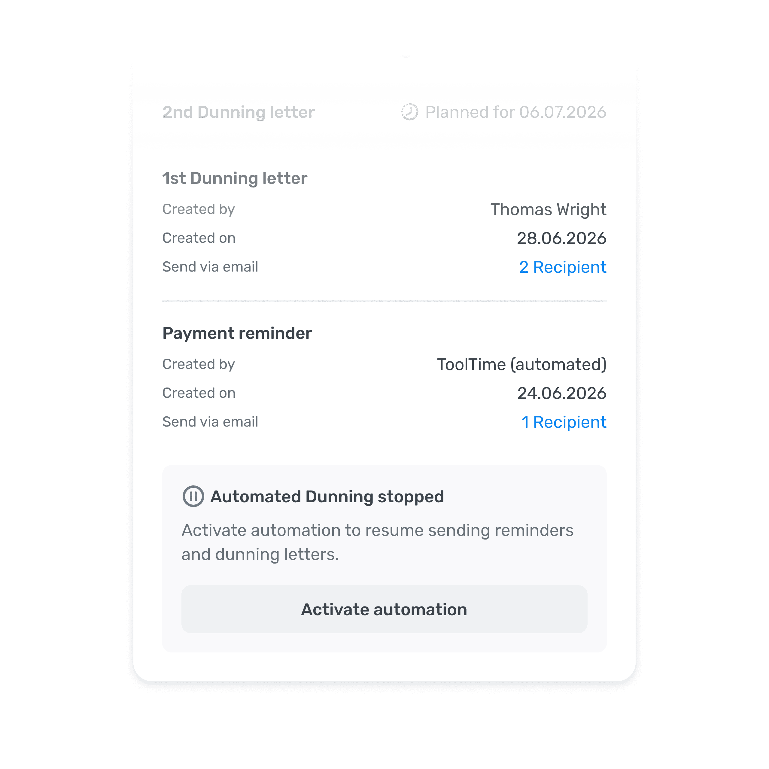 Dunning automation paused when manual letter is sent