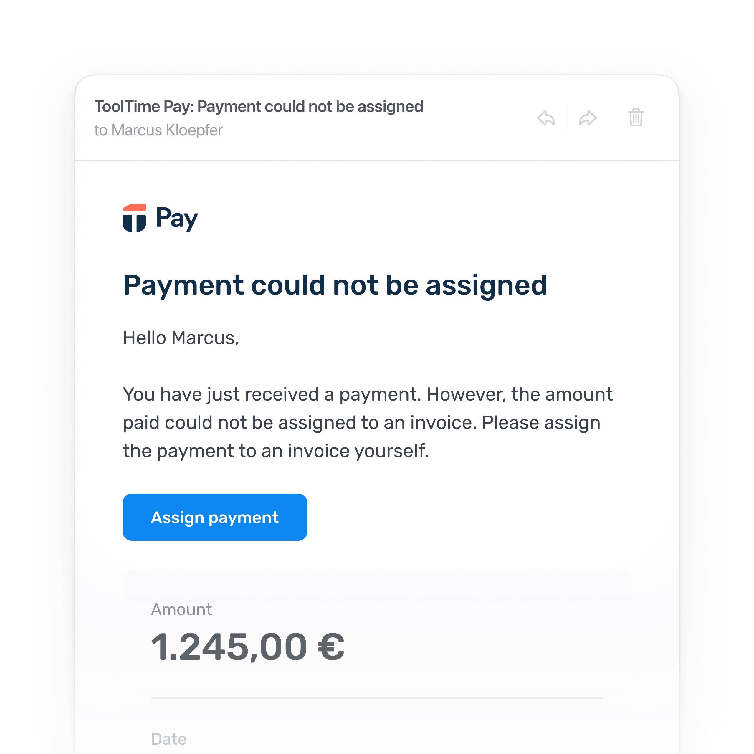 Daily email notification showing unmatched payments