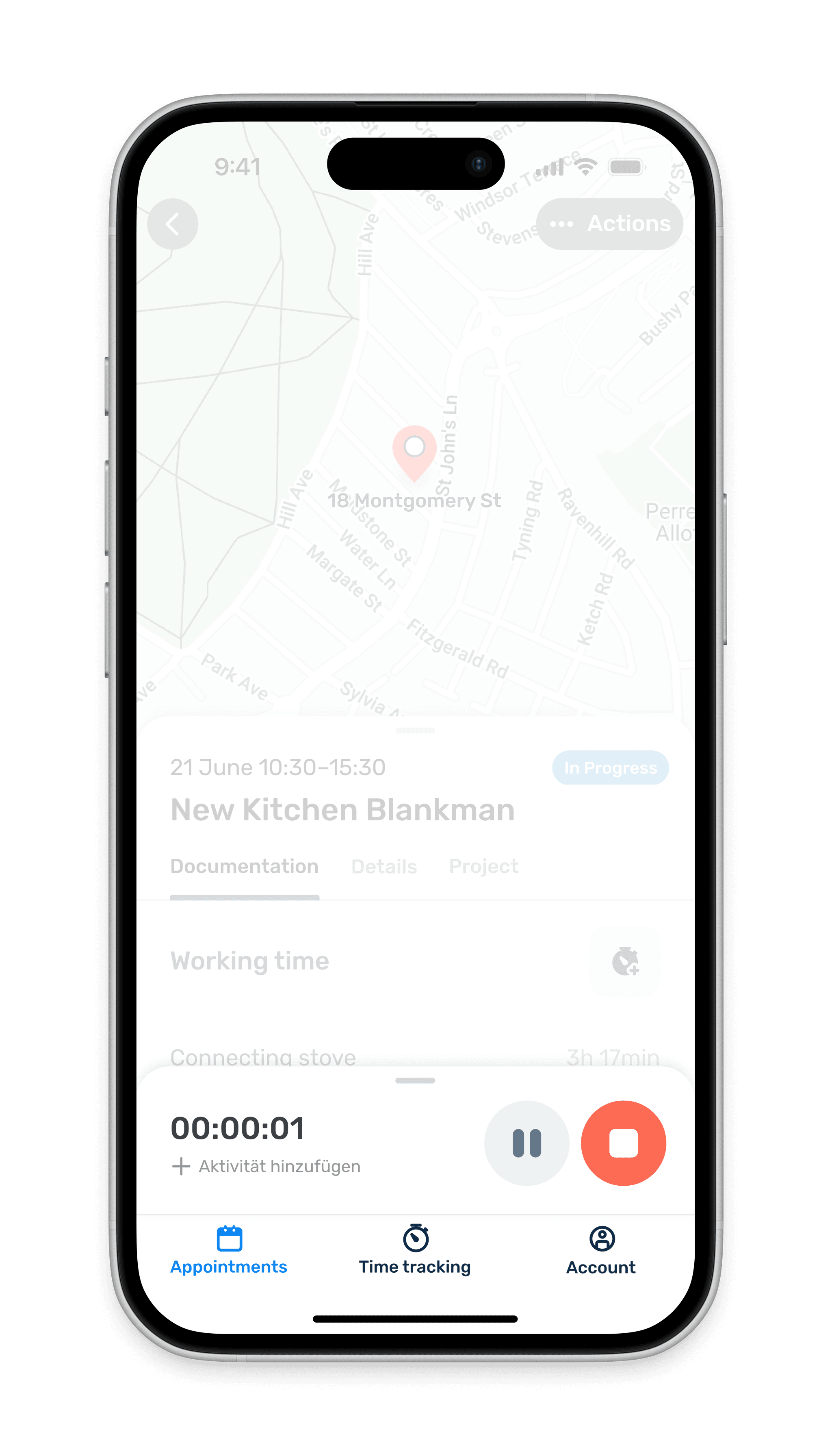 Bottom controls placement for time tracking