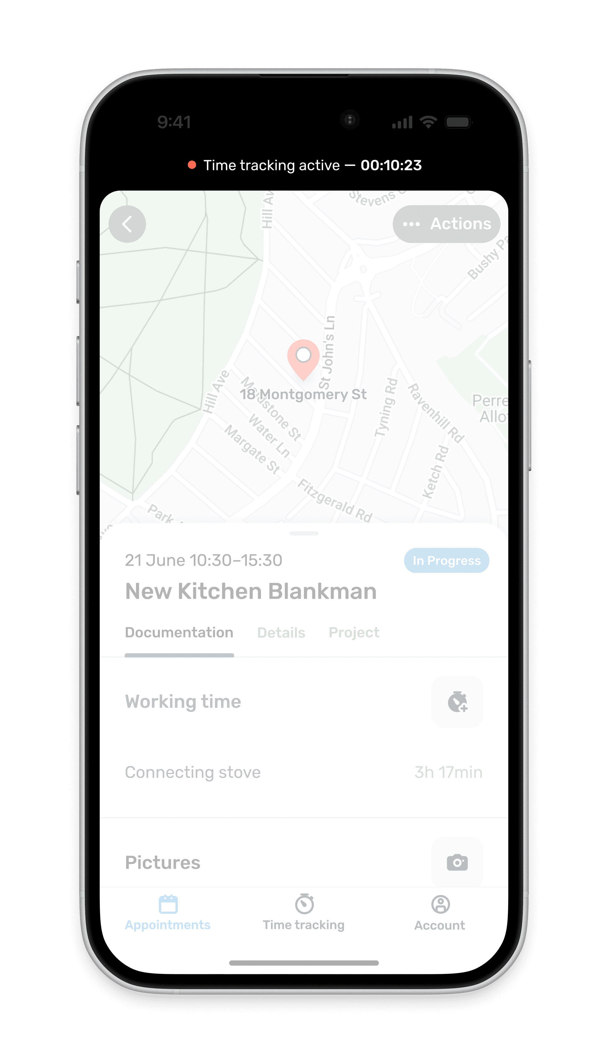 Top status bar placement for time tracking