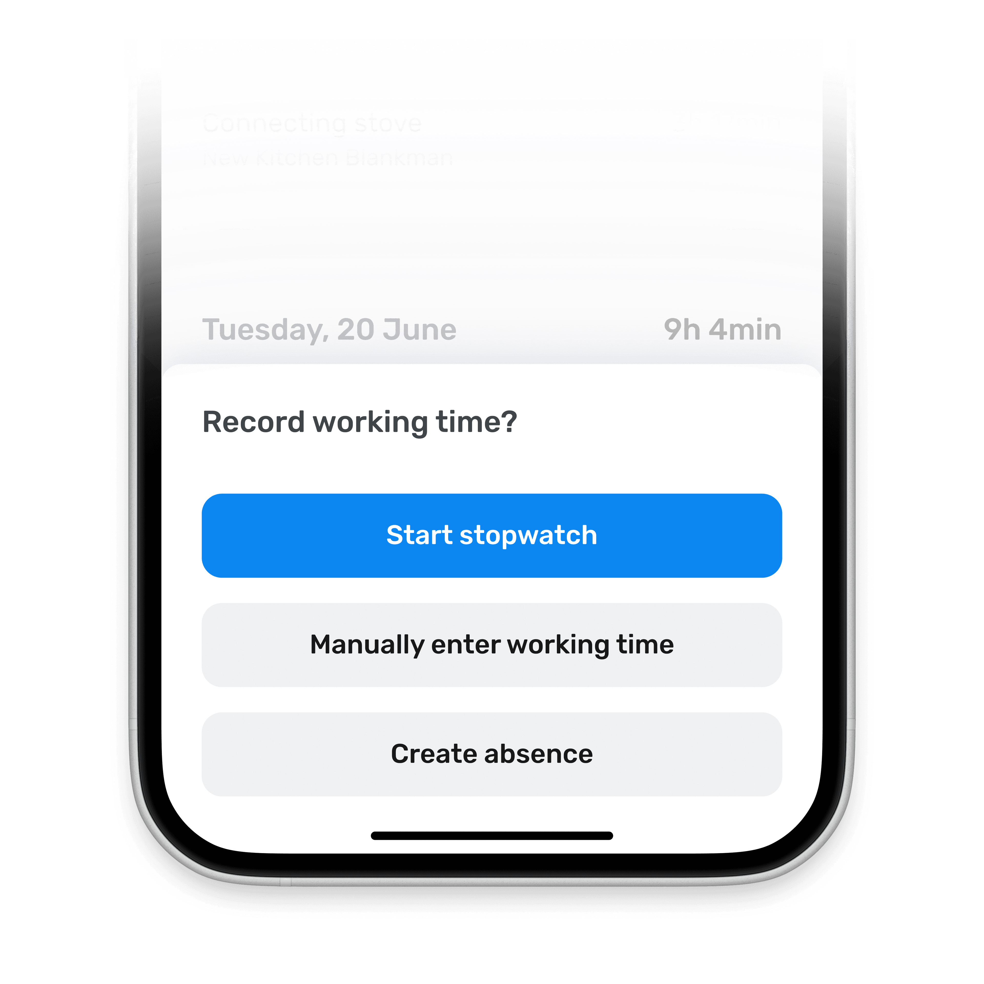 Manual time entry menu entry point