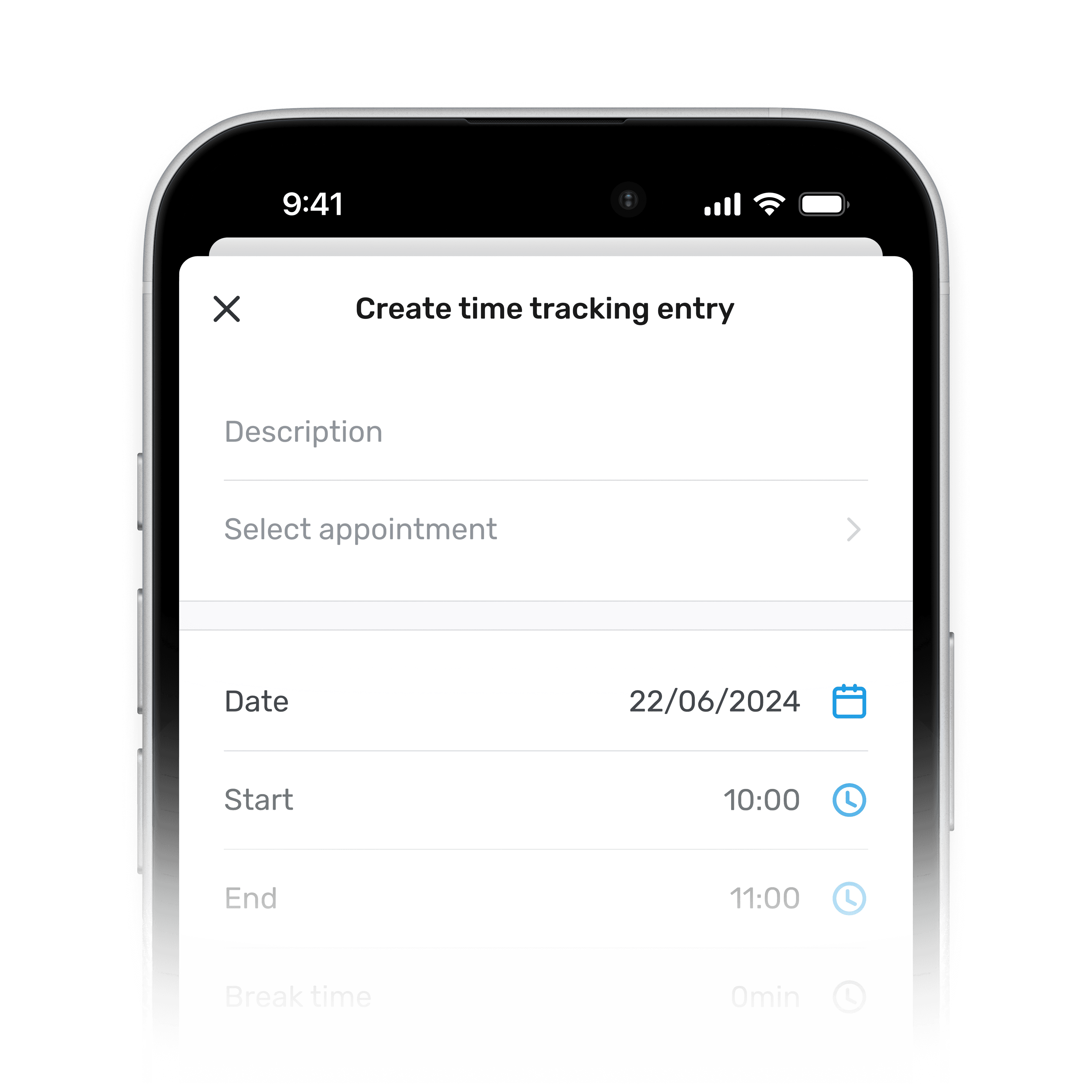 Manual work time entry form