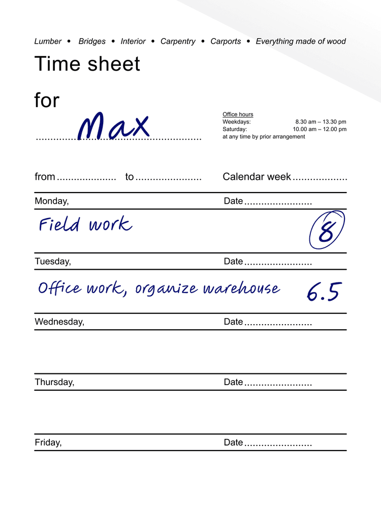 Example of a paper timesheet from research